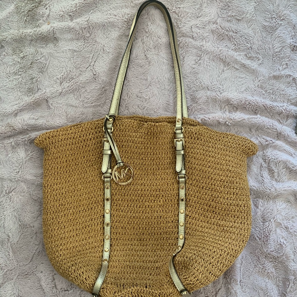 Michael Kors Studded Straw Shopper Tote